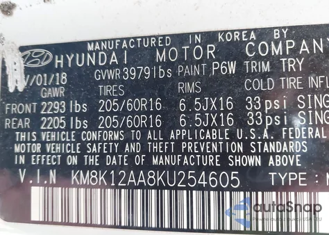 2019 Hyundai Kona Se from USA, damaged, VIN KM8K12AA8KU254605